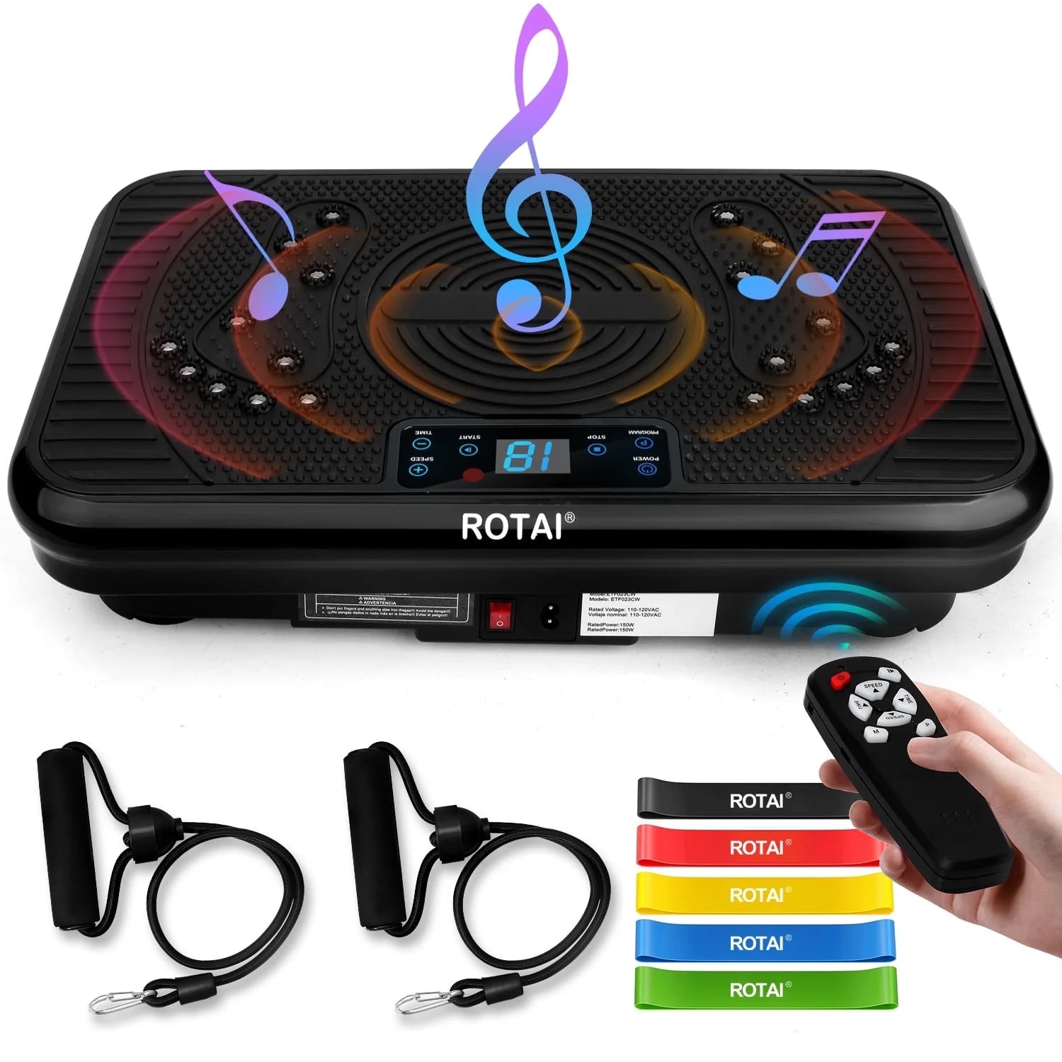 Vibrating Plate Exercise Machine，Bluetooth Remote and LED Display, 300 Lbs, 150 Watts Shake Board for Women and Men, Entertainment Activities, Black