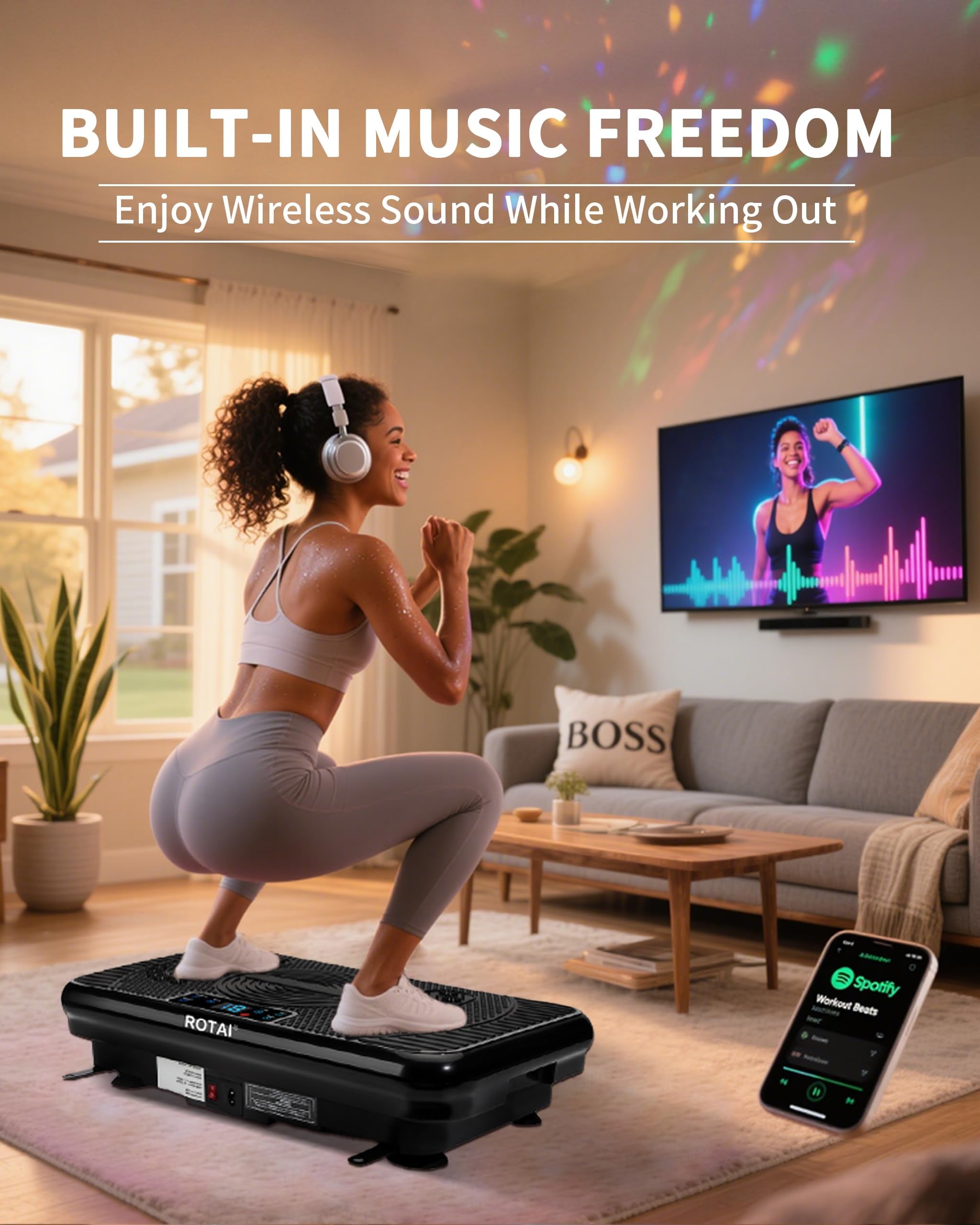 Vibrating Plate Exercise Machine，Bluetooth Remote and LED Display, 300 Lbs, 150 Watts Shake Board for Women and Men, Entertainment Activities, Black